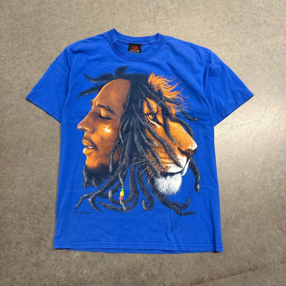 Zion Rootswear Bob Marley Lion of Judah Graphic T-Shirt Blue Large Reggae Tee